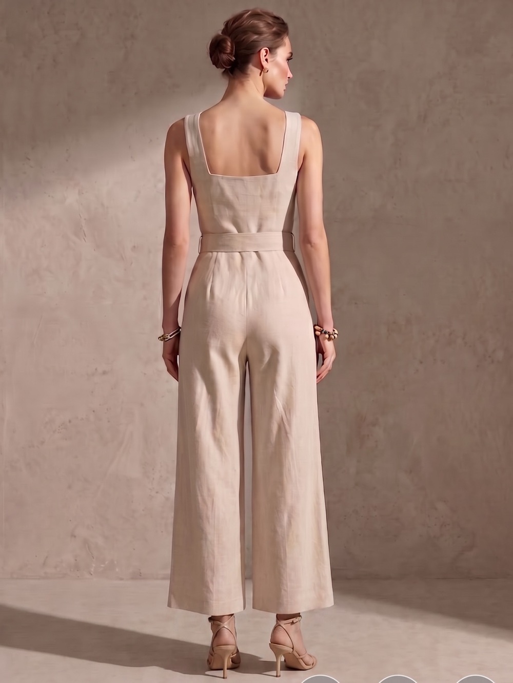 Cream Wide-Leg Sleeveless Jumpsuit with Belt - Picture 2 of 6